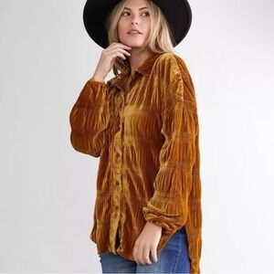 Free People Ginger Velvet Button-Down Blouse | Size Small | NWT